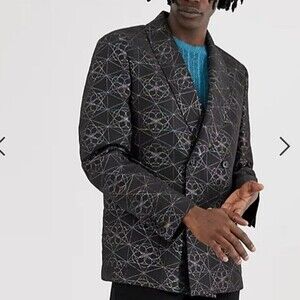 ASOS EDITION Boxy Double Breasted Blazer With Metallic Geo Design Sz 38 Reg